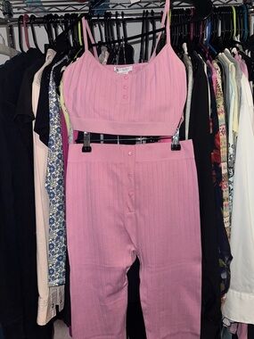 Zara Pink Ribbed Knit Cropped Tank & High-Waist Pants Set